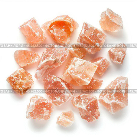 Himalayan pink salt crystals forming an array on white background. Стоковое AI-изображение, AI-художник Иван Рябоконь / Фотобанк Лори