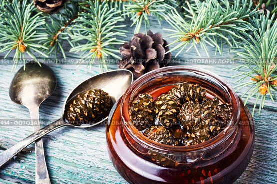 Homemade medicinal jam from pine cones.Natural Medicine. Jam from pine cones. Стоковое фото, агентство Ingram Publishing / Фотобанк Лори