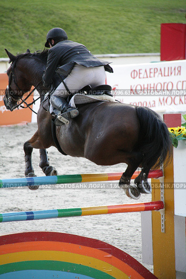 Хрустальное седло 2009. Гран При 2009. Виктор Петров (Белоруссия) и Озар преодолевают препятствие. Редакционное фото, фотограф Устинова Мария / Фотобанк Лори