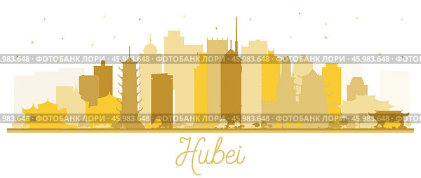 Hubei Province in China. City Skyline Silhouette with Golden Buildings Isolated on White. Стоковая иллюстрация, иллюстратор Игорь Сорокин / Фотобанк Лори