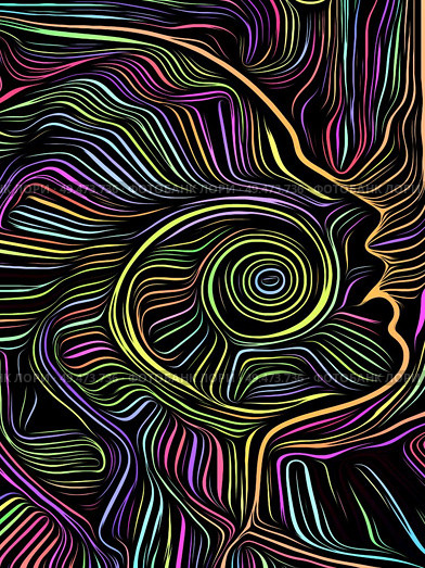Human profile executed in woodcut style on subject of insight, unity, learning and inspiration. Trasitional Media series. Стоковое фото, агентство Ingram Publishing / Фотобанк Лори