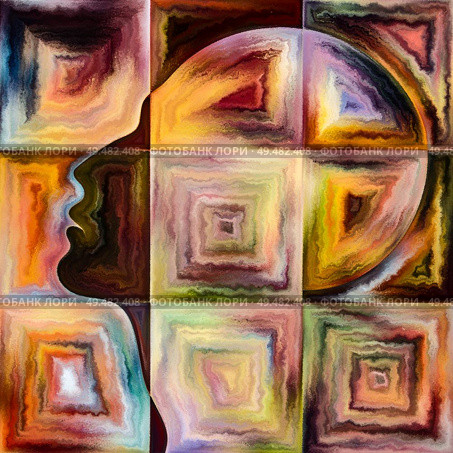 Human Texture series. Design composed of human face, rich colors, organic textures, flowing curves as a metaphor on the subject of inner world, mind, soul and Nature. Стоковое фото, агентство Ingram Publishing / Фотобанк Лори