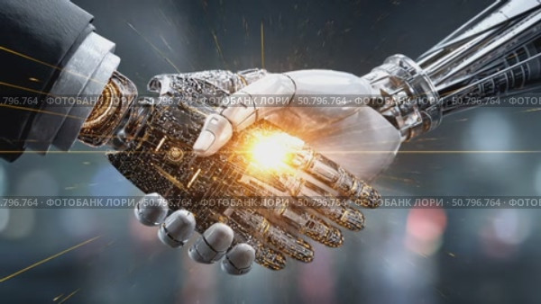 Humans and robots collaborate in advanced technology showcase at modern expo in October 2023. Стоковое AI-видео, аниматор Ekaterina Ismagilova / Фотобанк Лори