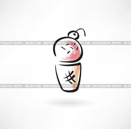 ice-cream with cherry grunge icon. Стоковая иллюстрация, агентство Ingram Publishing / Фотобанк Лори
