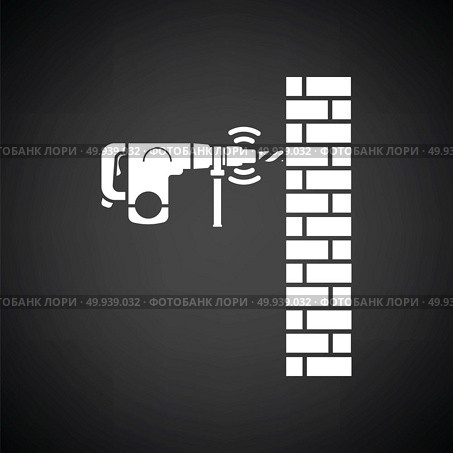 Icon of perforator drilling wall. Black background with white. Vector illustration. Стоковая иллюстрация, агентство Ingram Publishing / Фотобанк Лори