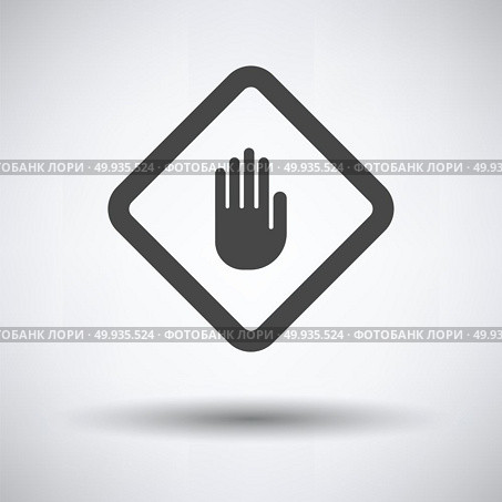 Icon of Warning hand. Icon of Warning hand on gray background, round shadow. Vector illustration. Стоковая иллюстрация, агентство Ingram Publishing / Фотобанк Лори