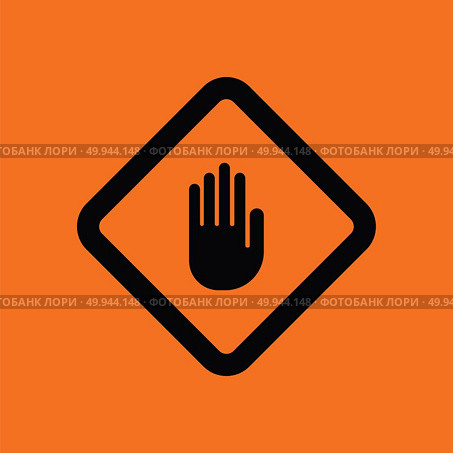 Icon of Warning hand. Orange background with black. Vector illustration. Стоковая иллюстрация, агентство Ingram Publishing / Фотобанк Лори