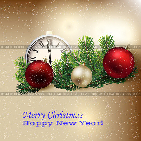 Illustration of clock and Christmas decorations. Стоковое фото, фотограф Andrey Lipinskiy / PantherMedia / Фотобанк Лори