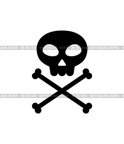 Illustration shows a black skull and crossbones on a white background, often used to signify danger, toxicity, or a warning. Applicable in cybersecurity, hazard communication, and piracy warnings.. Skull and crossbones symbol representing danger and caution, used in security contexts or warnings. Стоковая иллюстрация, агентство Ingram Publishing / Фотобанк Лори