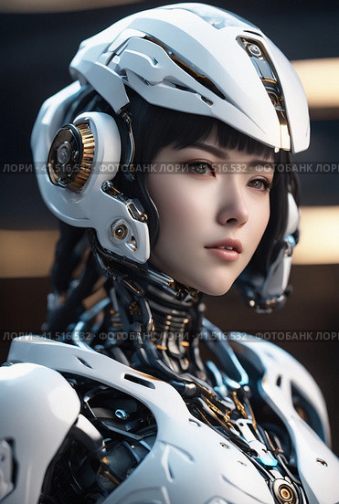 Иллюстрация. Девушка био-робот. Арт-стиль. Стоковое AI-изображение, AI-художник Николай Николенко / Фотобанк Лори