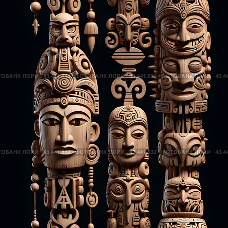 Иллюстрация. Изображение. Бесшовная текстура.Тотемные идолы. Illustration. Image. Seamless texture.Totem idols. Стоковое AI-изображение, AI-художник Гер Олег / Фотобанк Лори