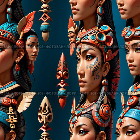 Иллюстрация. Изображение. Бесшовная текстура.Тотемные идолы. Illustration. Image. Seamless texture.Totem idols. Стоковое AI-изображение, AI-художник Гер Олег / Фотобанк Лори
