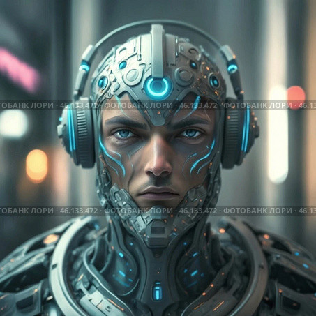 Иллюстрация киборга. Стоковое AI-изображение, AI-художник ольга скальская / Фотобанк Лори