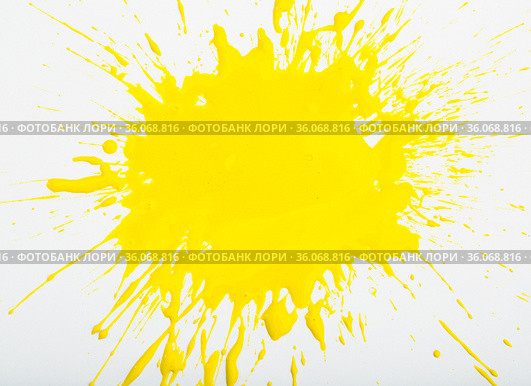 Image of yellow paint spots spilled on background of white paper. Стоковое фото, фотограф Яков Филимонов / Фотобанк Лори