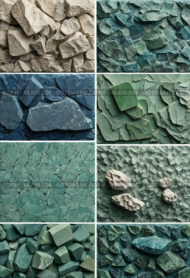 In an artistic arrangement, various pieces of amazonite mineral silicate reveal their stunning bluish green colors and unique textures Generative AI. Стоковое AI-изображение, AI-художник Юлия Петровская / Фотобанк Лори