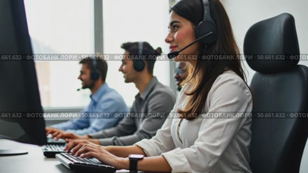 Indian call center agent wear headset work in customer support. Стоковое AI-видео, аниматор Sergey Grishin / Фотобанк Лори