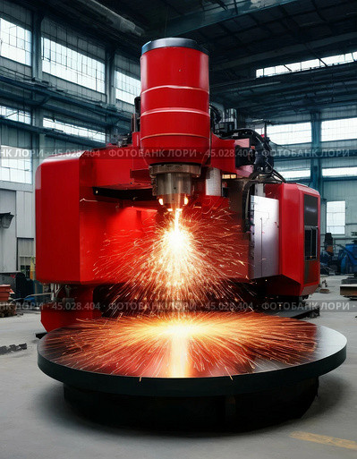 Industrial multifunctional metalworking machine for laser welding with computer programming. Стоковое AI-изображение, AI-художник Сергей Елизарьев / Фотобанк Лори