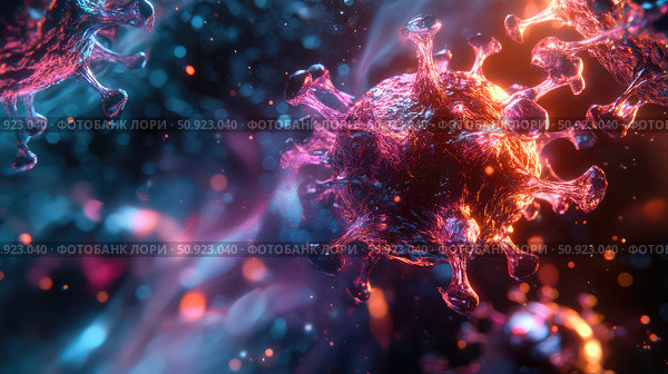infection fracturing virus cell ai generated. Стоковое AI-изображение, AI-художник Vectorwin / Фотобанк Лори