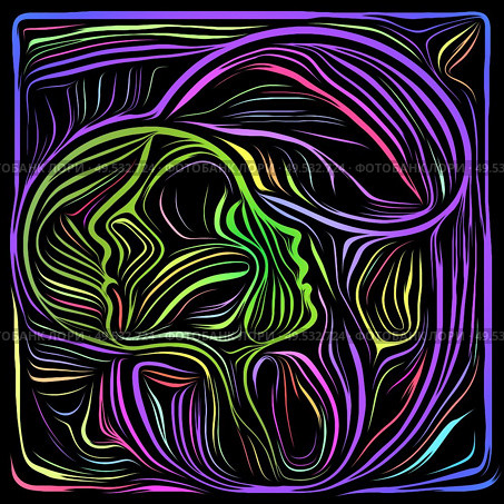 Inner Woodcut. Life Lines series. Background design of human profile and woodcut pattern relevant for human drama, poetry and inner symbols. Стоковое фото, агентство Ingram Publishing / Фотобанк Лори