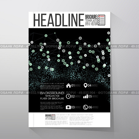 Interconnection network, molecular structure on black background. Brochure, flyer or report for business, template vector. Стоковая иллюстрация, агентство Ingram Publishing / Фотобанк Лори