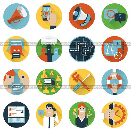 Internet forum users community flat icons set of  24h help and ideas sharing abstract isolated vector illustration. Internet forums concept icons set flat. Стоковая иллюстрация, агентство Ingram Publishing / Фотобанк Лори