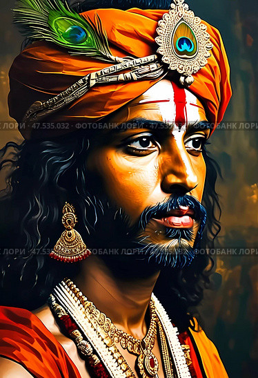 Intricate details display the essence of Lord Krishna, radiating love and wisdom. Adorned in traditional attire, he embodies compassion and divinity, captivating the viewer's spirit Generative AI. Стоковое AI-изображение, AI-художник Юлия Петровская / Фотобанк Лори