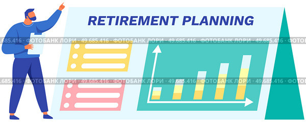 Investment planning and retirement information, data and info on graph. Man analyzes statistical indicators of investment in retirement. Planning life for people with no opportunity to work. Investment planning and retirement information, data and info on graph. Man analyzes statistics. Стоковая иллюстрация, агентство Ingram Publishing / Фотобанк Лори