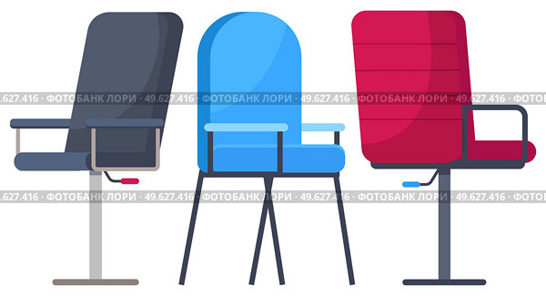 Isolated set soft chair with back at white background. Modern stylish furniture for home or office. Cozy place for rest, sitting, seat. Comfortable wooden armchair icon, flat style, front view. Isolated blue soft chair with back at white background, modern stylish furniture for home or office. Стоковая иллюстрация, агентство Ingram Publishing / Фотобанк Лори