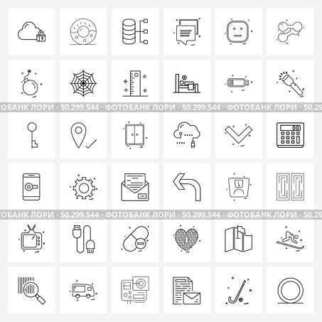 Isolated Symbols Set of 36 Simple Line Icons of emoji, emote, sql database, emoji, chat Vector Illustration. Стоковая иллюстрация, агентство Ingram Publishing / Фотобанк Лори