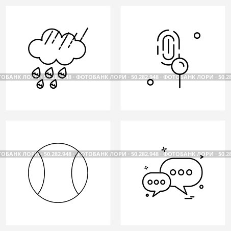 Isolated Symbols Set of 4 Simple Line Icons of raining, tennis ball, cloud, fingerprint, sms Vector Illustration. Стоковая иллюстрация, агентство Ingram Publishing / Фотобанк Лори