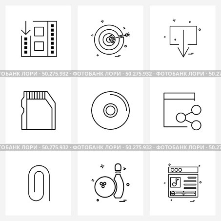 Isolated Symbols Set of 9 Simple Line Icons of disk, technology, arrow, storage, ds card Vector Illustration. Стоковая иллюстрация, агентство Ingram Publishing / Фотобанк Лори
