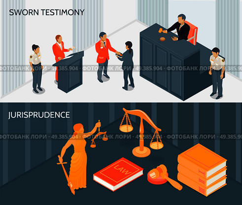 Isometric horizontal banners set with process of sworn testimony and various law and justice symbols 3d isolated vector illustration. Isometric Law Banners Set. Стоковая иллюстрация, агентство Ingram Publishing / Фотобанк Лори