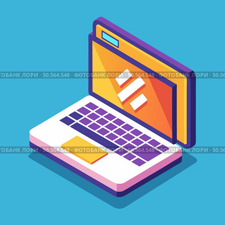 Isometric illustration of a laptop with a colorful design. Perfect for representing technology. productivity. and modern workspaces. Стоковая иллюстрация, агентство Ingram Publishing / Фотобанк Лори