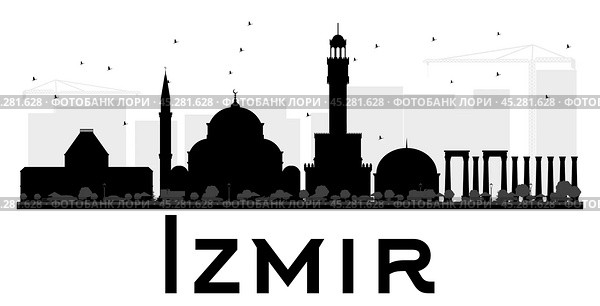 Izmir City skyline black and white silhouette. Стоковая иллюстрация, иллюстратор Игорь Сорокин / Фотобанк Лори