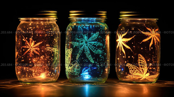 jar firefly lights ai generated. Стоковое AI-изображение, AI-художник Vectorwin / Фотобанк Лори