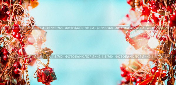 Joy Christmas background in red blue with shine and sparkling bokeh, frame, banner. Стоковое фото, агентство Ingram Publishing / Фотобанк Лори