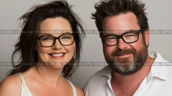 Joyful Affinity: Smiling Couple's Casual Portrait. Стоковое AI-изображение, AI-художник Данила Большаков / Фотобанк Лори