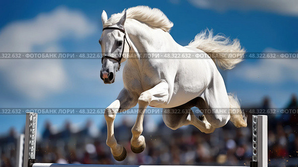 jumping white horses ai generated. Стоковое AI-изображение, AI-художник Vectorwin / Фотобанк Лори