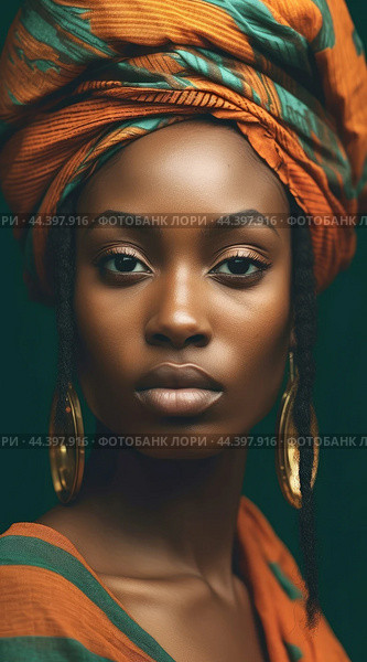 Juneteenth, a day for freedom - Portrait of a beautiful African girl with dark skin tone. Стоковое AI-изображение, AI-художник Veniamin Kraskov / Фотобанк Лори