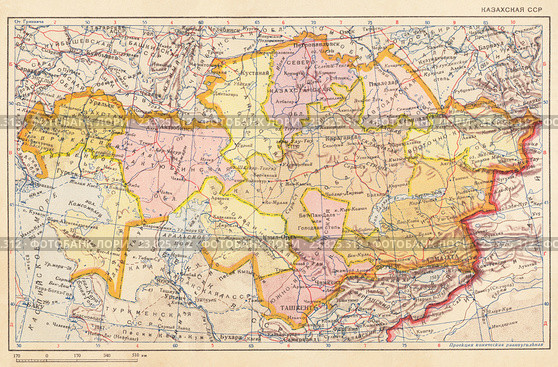 Казахская ССР. Атлас СССР, 1939 год. Стоковая иллюстрация, иллюстратор Макаров Алексей / Фотобанк Лори