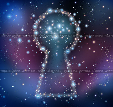 Key inspiration and finding answers or solutions in a brainstorm concept as a night sky with a group of stars and planets as a bright space constellation in the shape of a keyhole. Стоковое фото, агентство Ingram Publishing / Фотобанк Лори