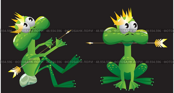 king frog cartoon with arrow and crown. Стоковая иллюстрация, агентство Ingram Publishing / Фотобанк Лори