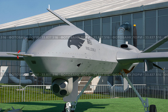 Китайский высотный ударный военный БПЛА Wing Loong II на Международном авиационно-космическом салоне МАКС-2019. Редакционное фото, фотограф Малышев Андрей / Фотобанк Лори