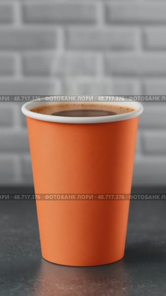 Кофе в крафтовом оранжевом бумажном стаканчике. Пар от горячего напитка. Плавный зум. Стоковое AI-видео, аниматор Sergei Gorin / Фотобанк Лори