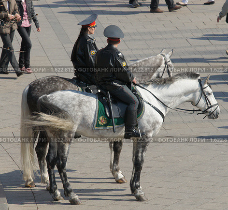 Конная милиция в Александровском саду (2010 год). Стоковое фото, фотограф Михаил Борсов / Фотобанк Лори