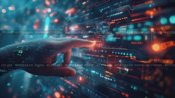 Концепция взаимодействия человека с передовой цифровой сетью. Стоковое AI-видео, аниматор Анна Добрыдень / Фотобанк Лори