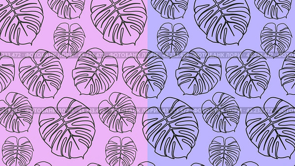 Контурный узор с листьями монстеры. Contour pattern with monstera leaves. Редакционная иллюстрация, иллюстратор Ирина Щербакова / Фотобанк Лори