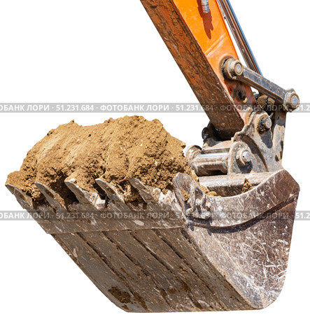 Ковш современного экскаватора на белом фоне. Bucket of a modern excavator on a white background. Стоковое фото, фотограф Татьяна Д / Фотобанк Лори