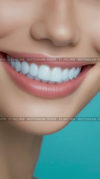 Красивая белоснежная улыбка и ровные зубы. Крупный план. Фрагмент женского лица. Стоковое AI-видео, аниматор Sergei Gorin / Фотобанк Лори