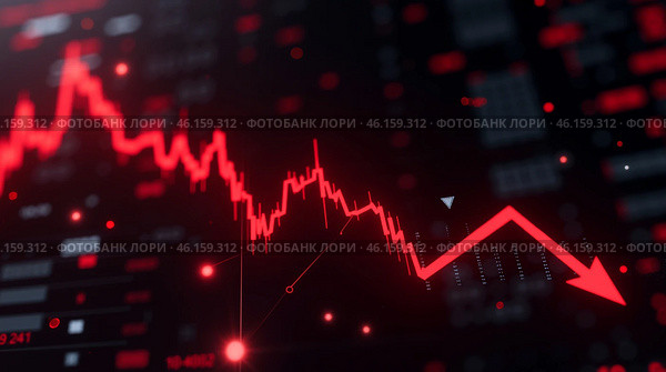 Красный график обвала фондового рынка символизирует финансовые потери и экономический спад. Стоковое AI-изображение, AI-художник Anna Leeva / Фотобанк Лори